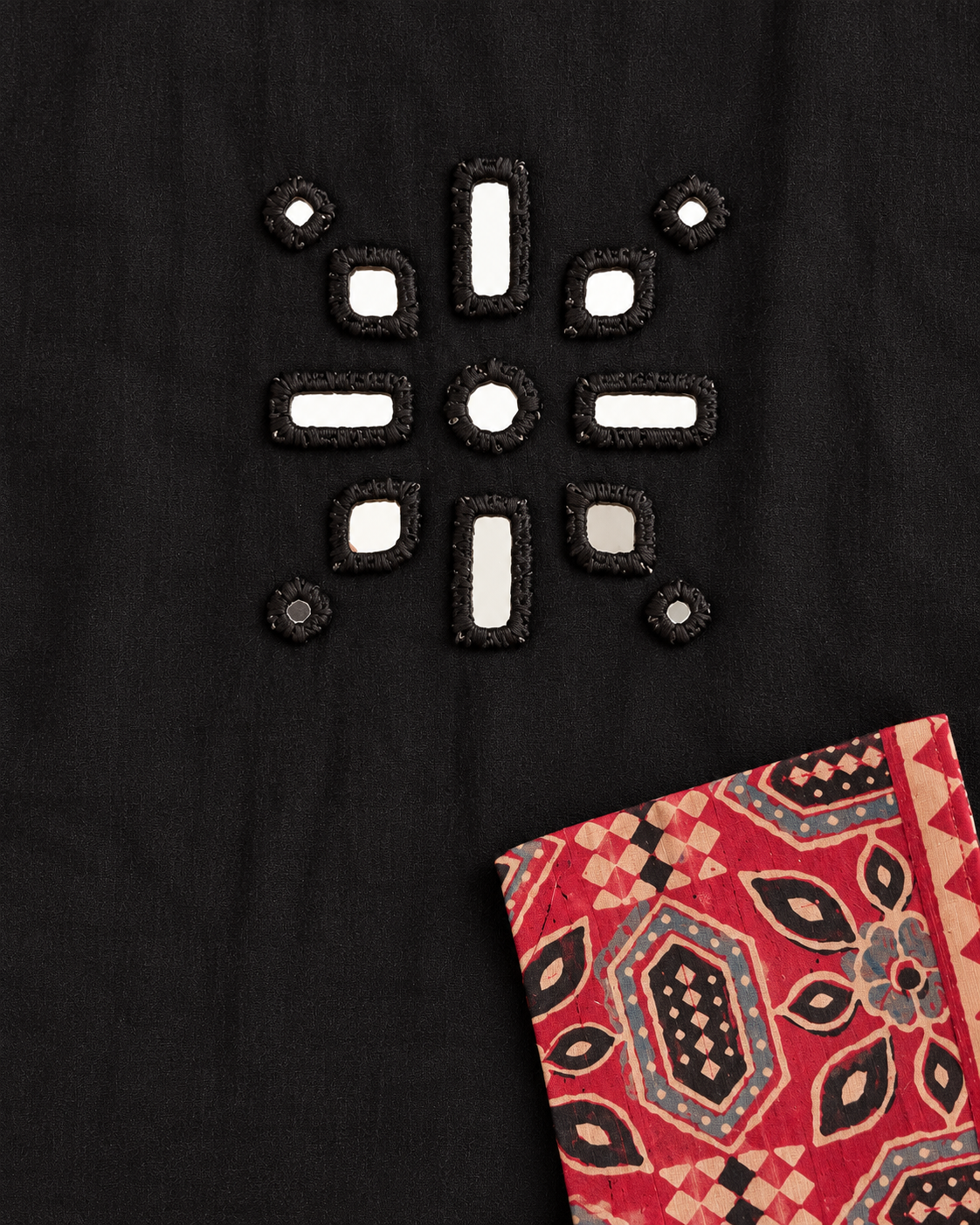 Black AJARAK & MIRROR SHORT KURTI -2