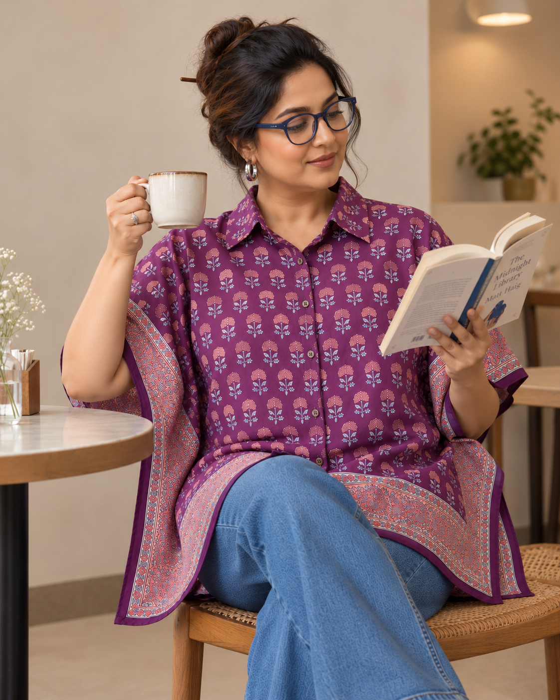 WINE BLOCK PRINT KAFTAN SHIRT