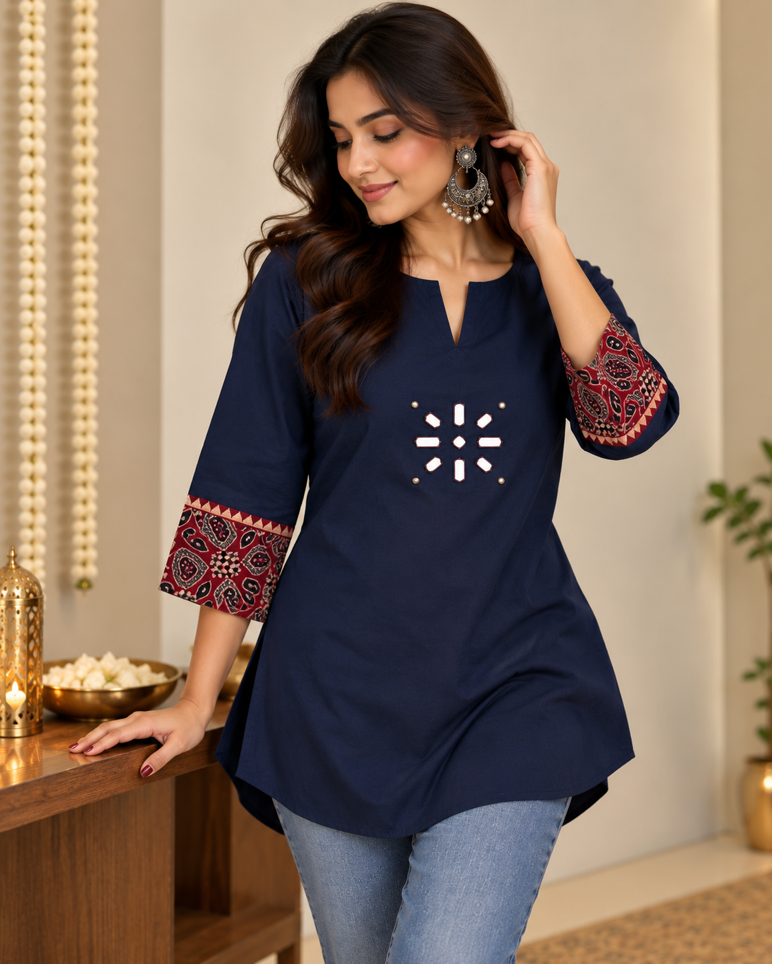 INDIGO AJARAK & MIRROR SHORT KURTI -2