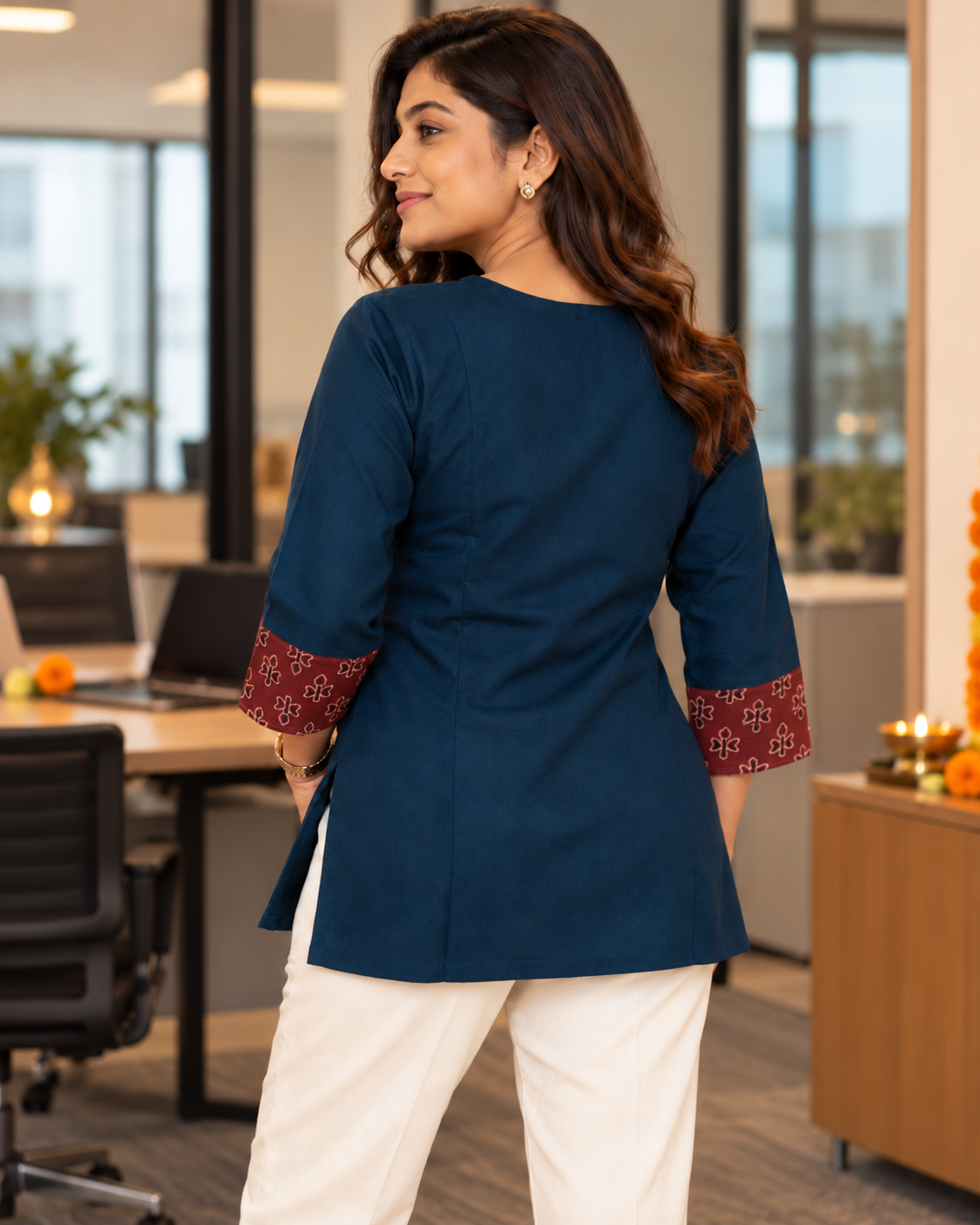 BLUE AJARAK & MIRROR SHORT KURTI