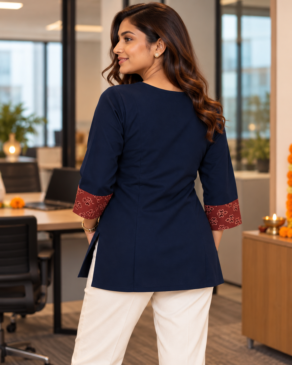 INDIGO AJARAK & MIRROR SHORT KURTI