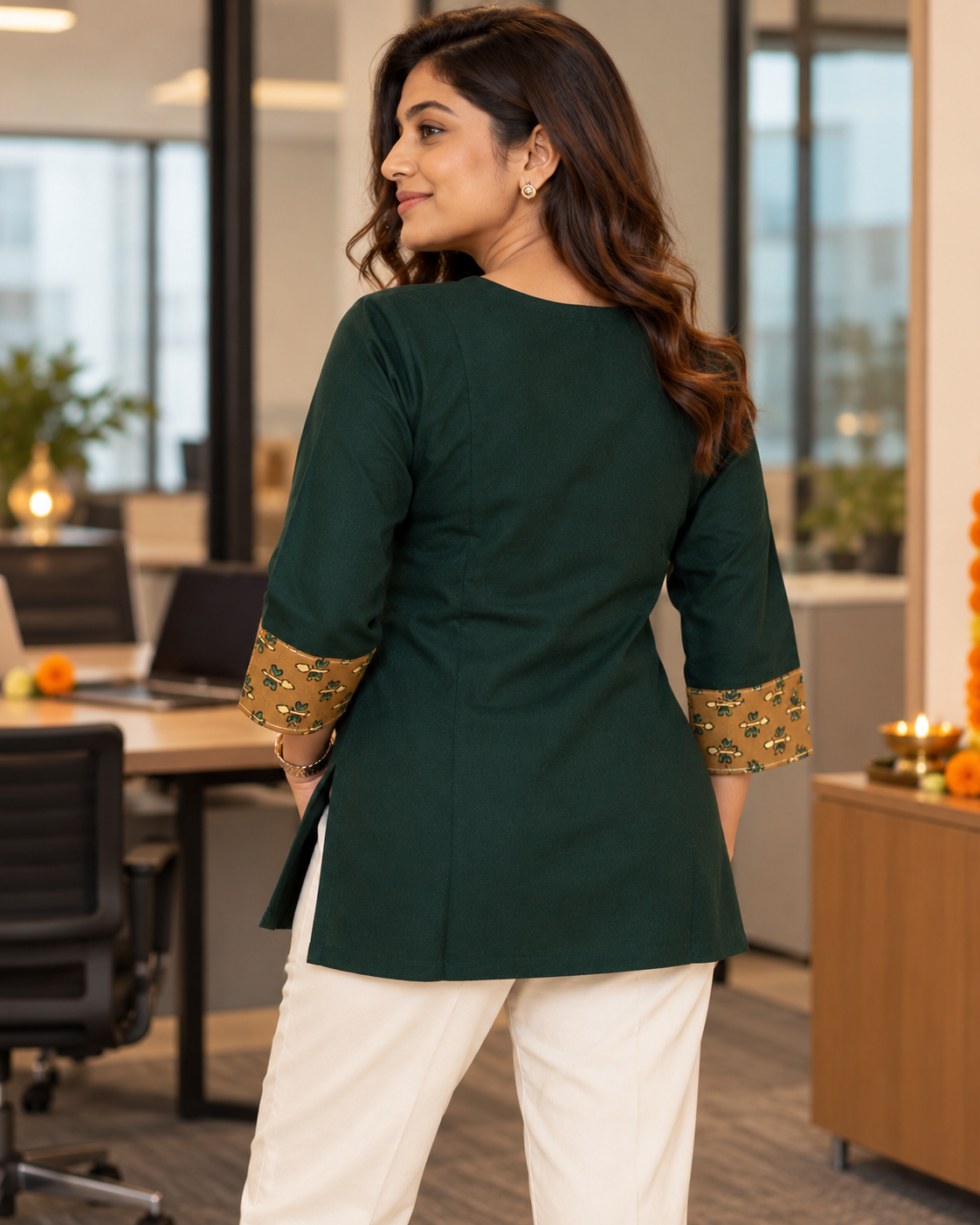 GREEN AJARAK & MIRROR SHORT KURTI