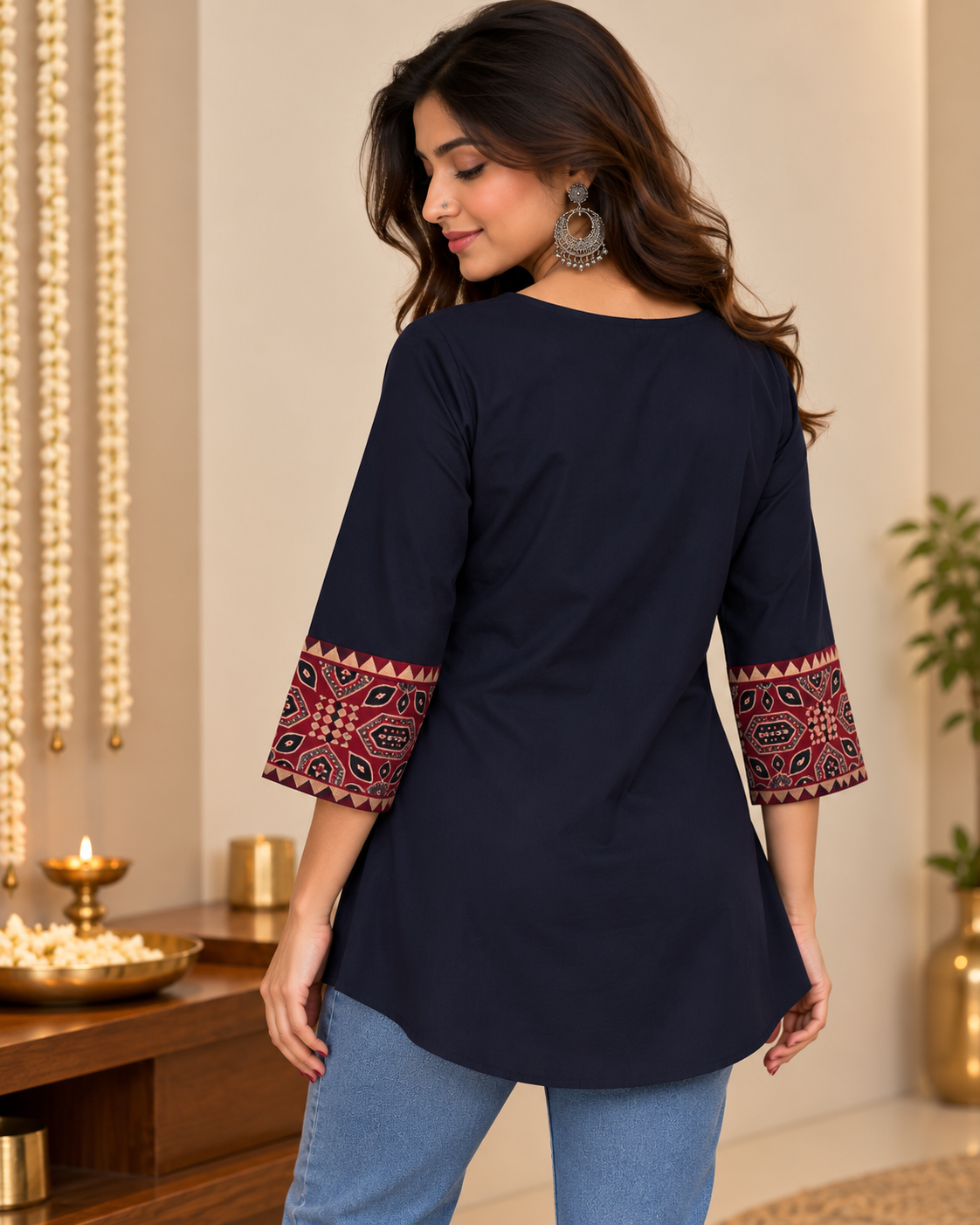 INDIGO AJARAK & MIRROR SHORT KURTI -2
