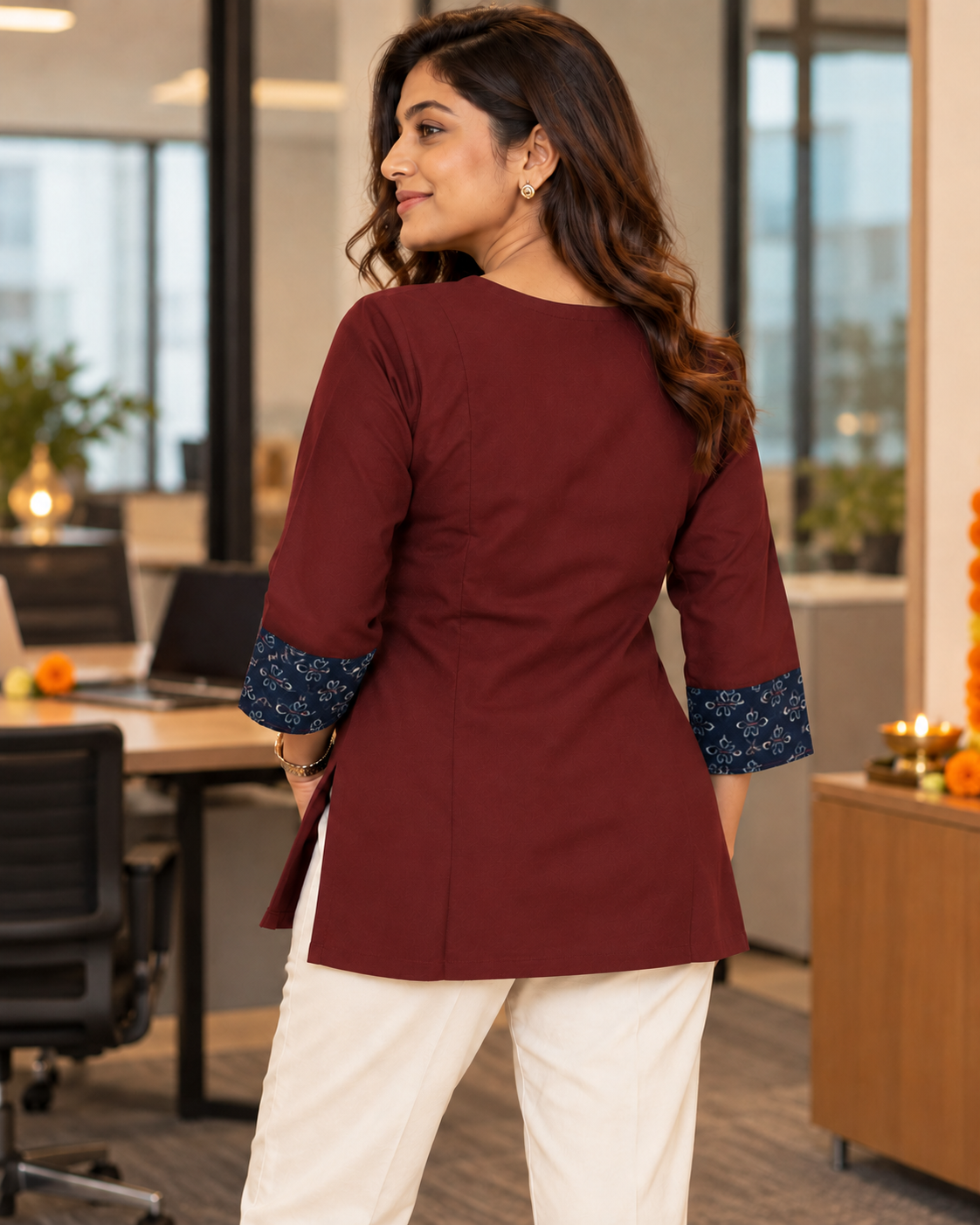 MAROON AJARAK & MIRROR SHORT KURTI