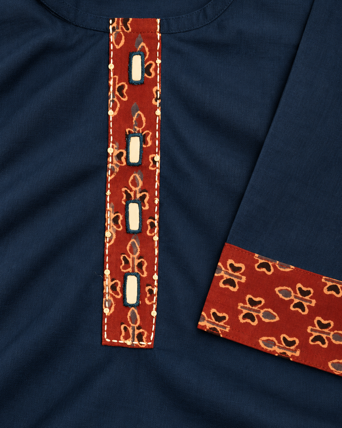 BLUE AJARAK & MIRROR SHORT KURTI