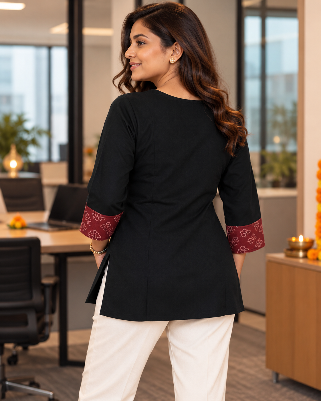 Black AJARAK & MIRROR SHORT KURTI