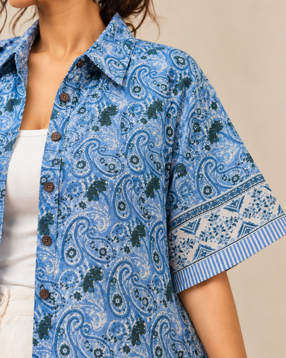 BLUE BLOCK PRINT KAFTAN SHIRT - 1 – AMAAKI