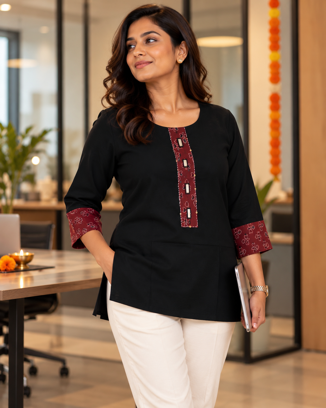 Black AJARAK & MIRROR SHORT KURTI