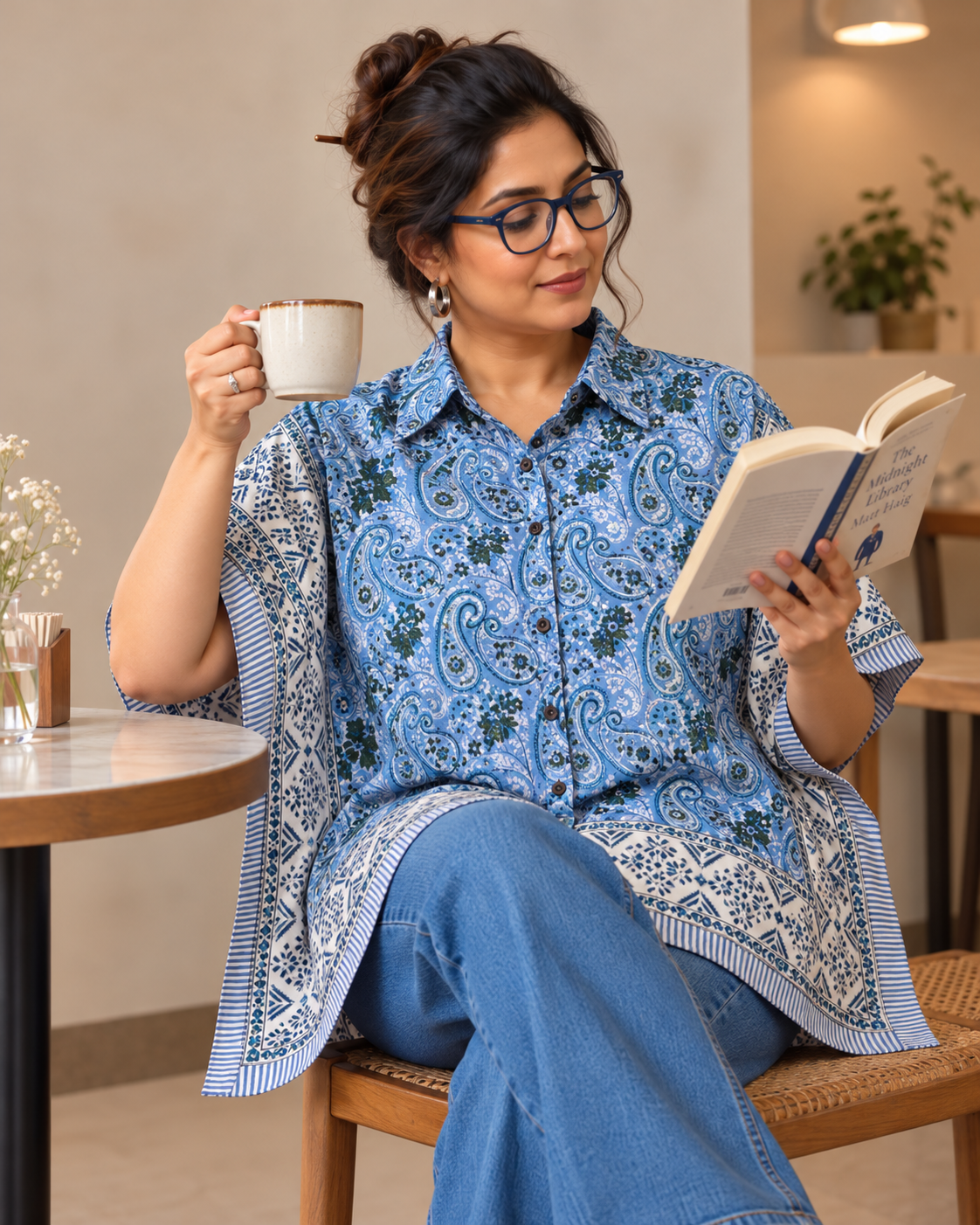 BLUE BLOCK PRINT KAFTAN SHIRT - 1