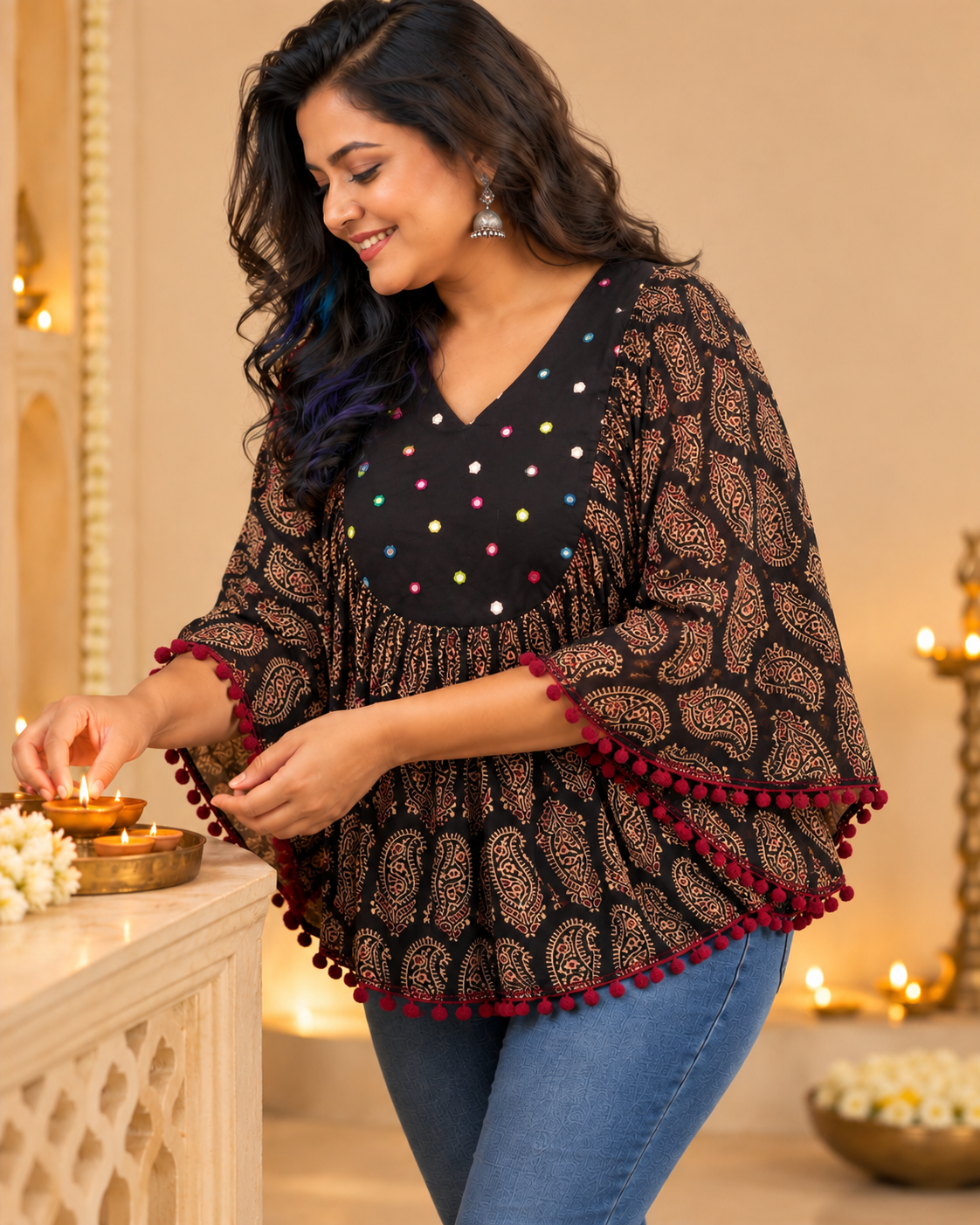 BLACK AJARAK & MIRROR PONCHO