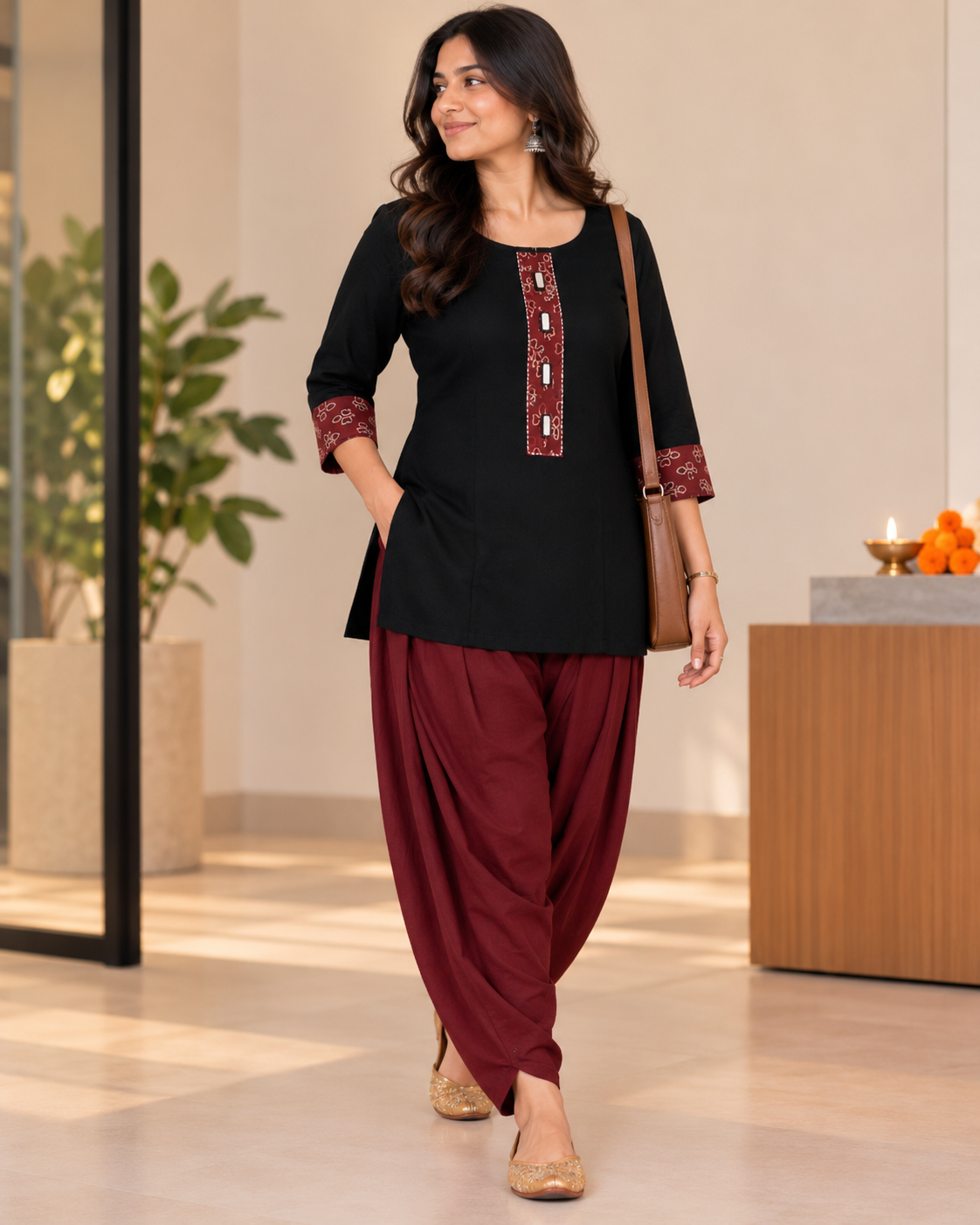 Black AJARAK & MIRROR SHORT KURTI