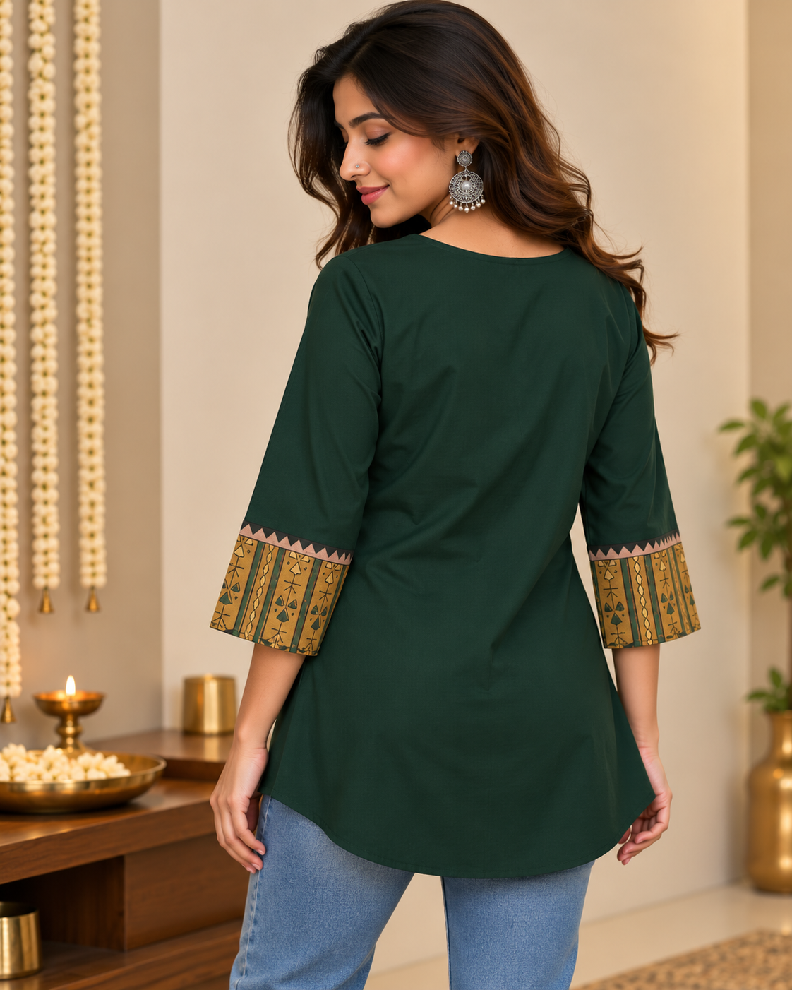 GREEN AJARAK & MIRROR SHORT KURTI -2