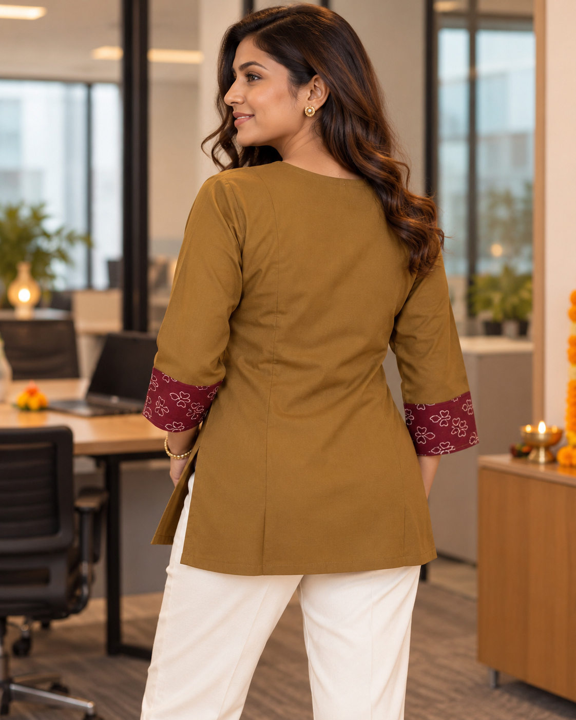 YELLOW AJARAK & MIRROR SHORT KURTI