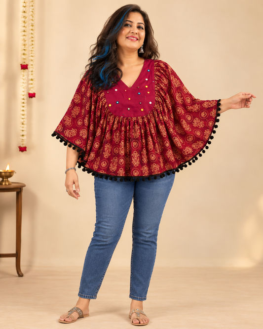 MAROON AJARAK & MIRROR PONCHO