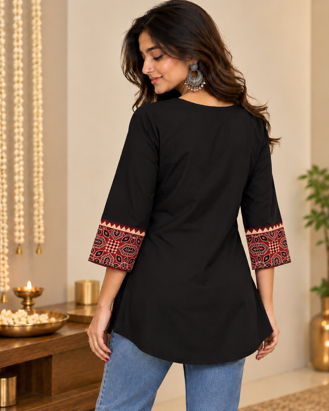 Black AJARAK & MIRROR SHORT KURTI -2