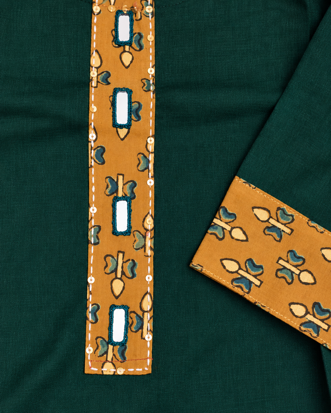 GREEN AJARAK & MIRROR SHORT KURTI