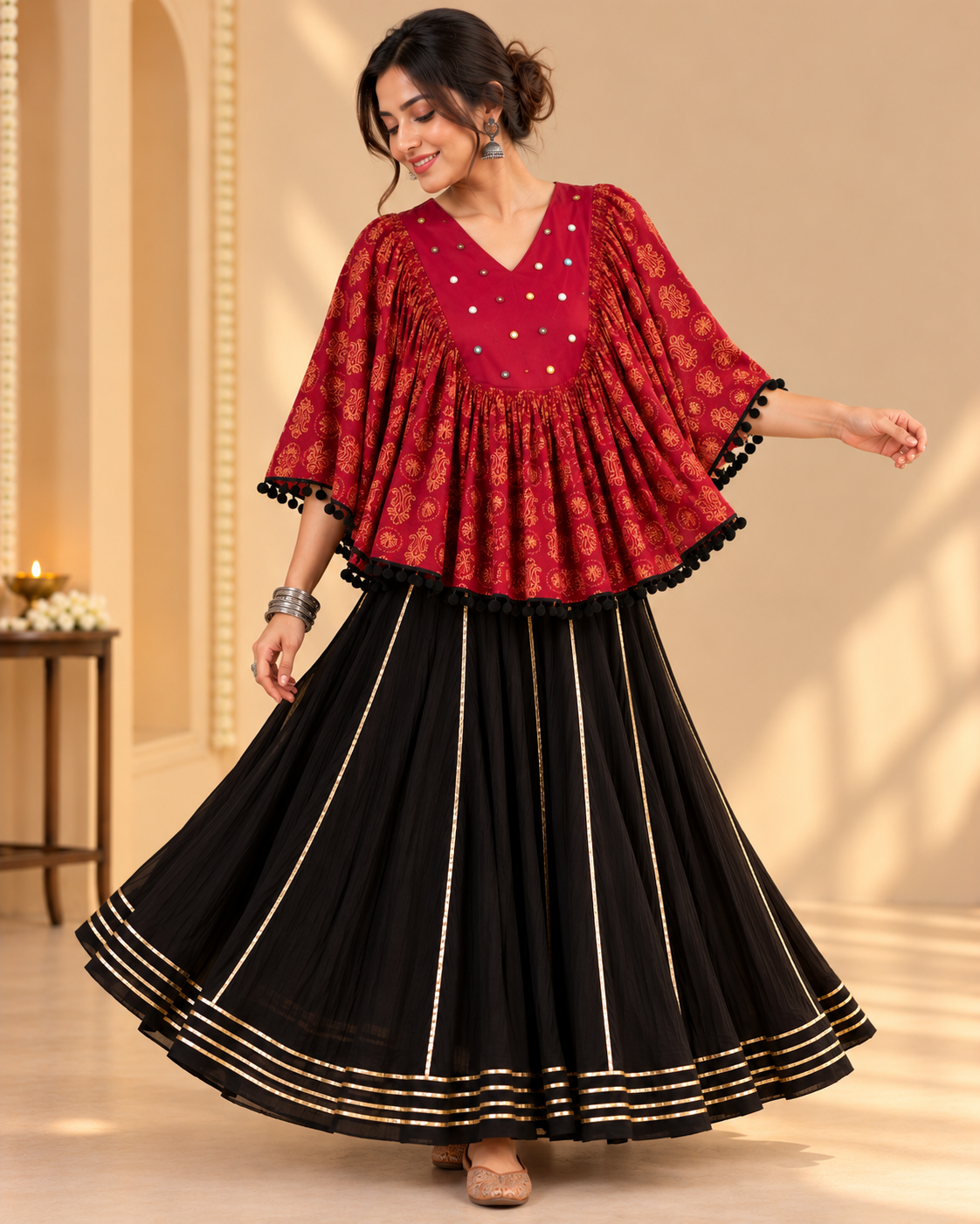 MAROON AJARAK & MIRROR PONCHO