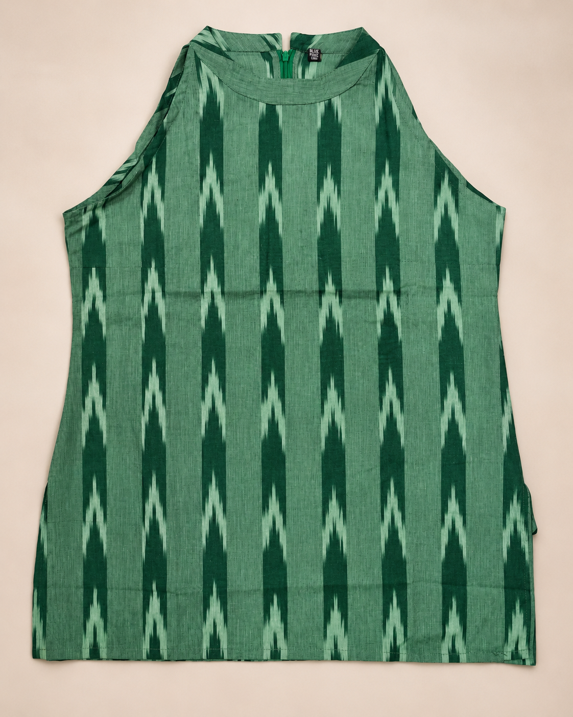 GREEN IKKAT HALTER TOP