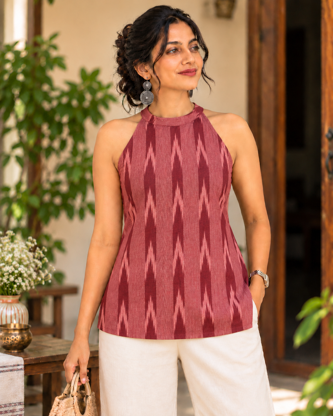MARSALA IKKAT HALTER TOP