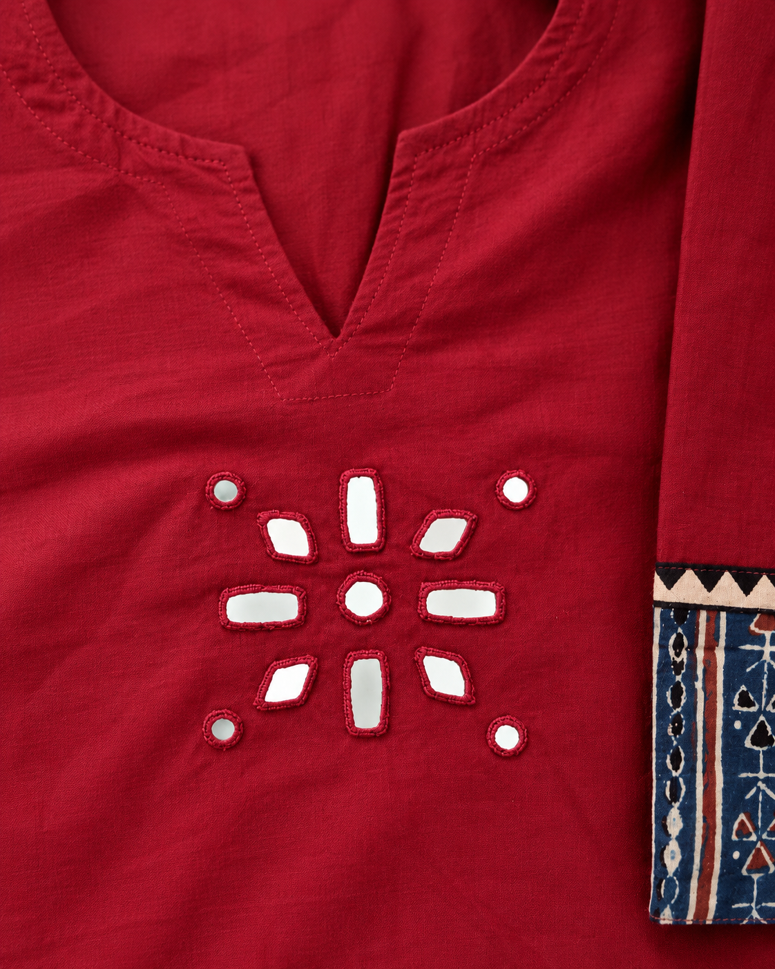 MAROON AJARAK & MIRROR SHORT KURTI -2