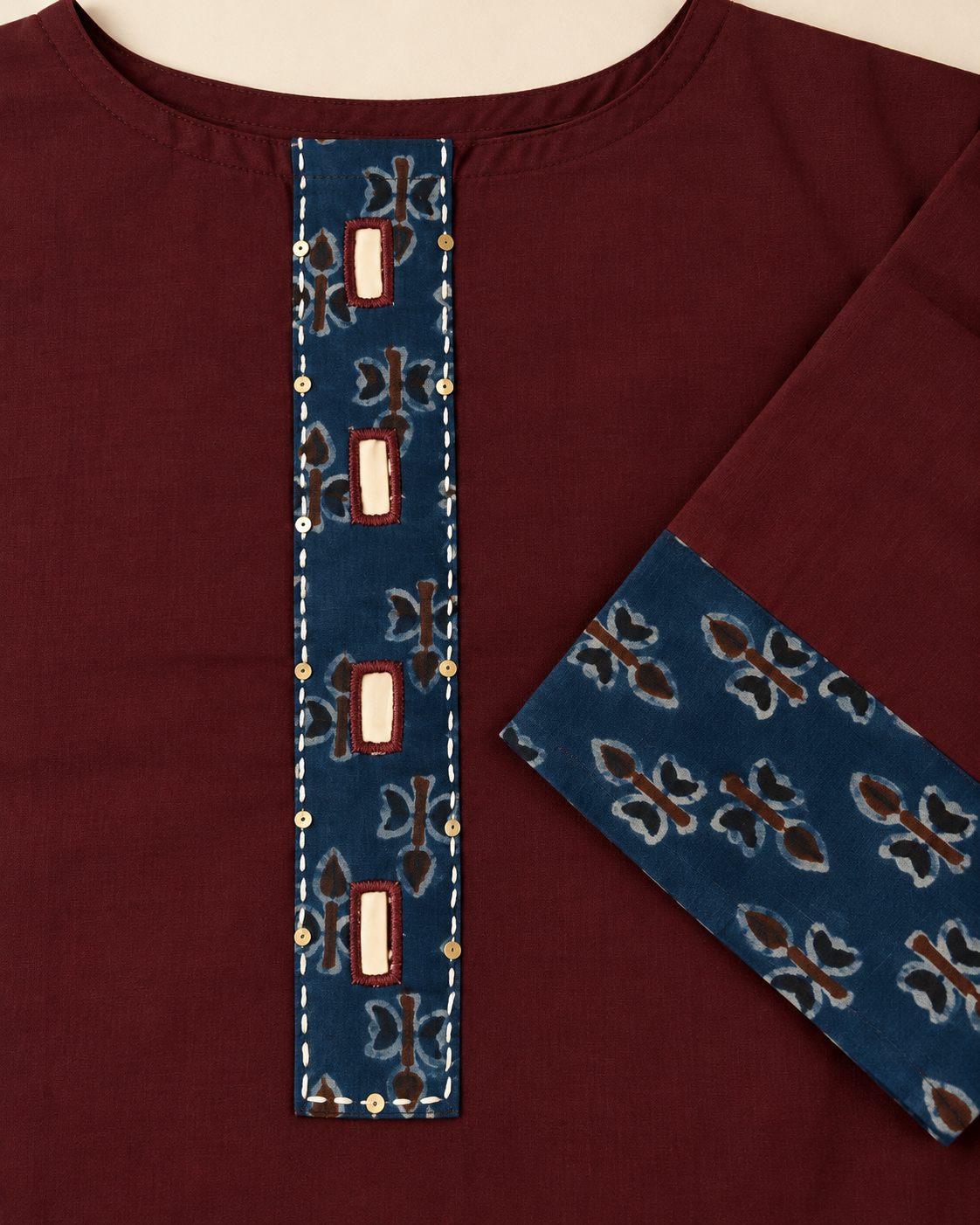 MAROON AJARAK & MIRROR SHORT KURTI