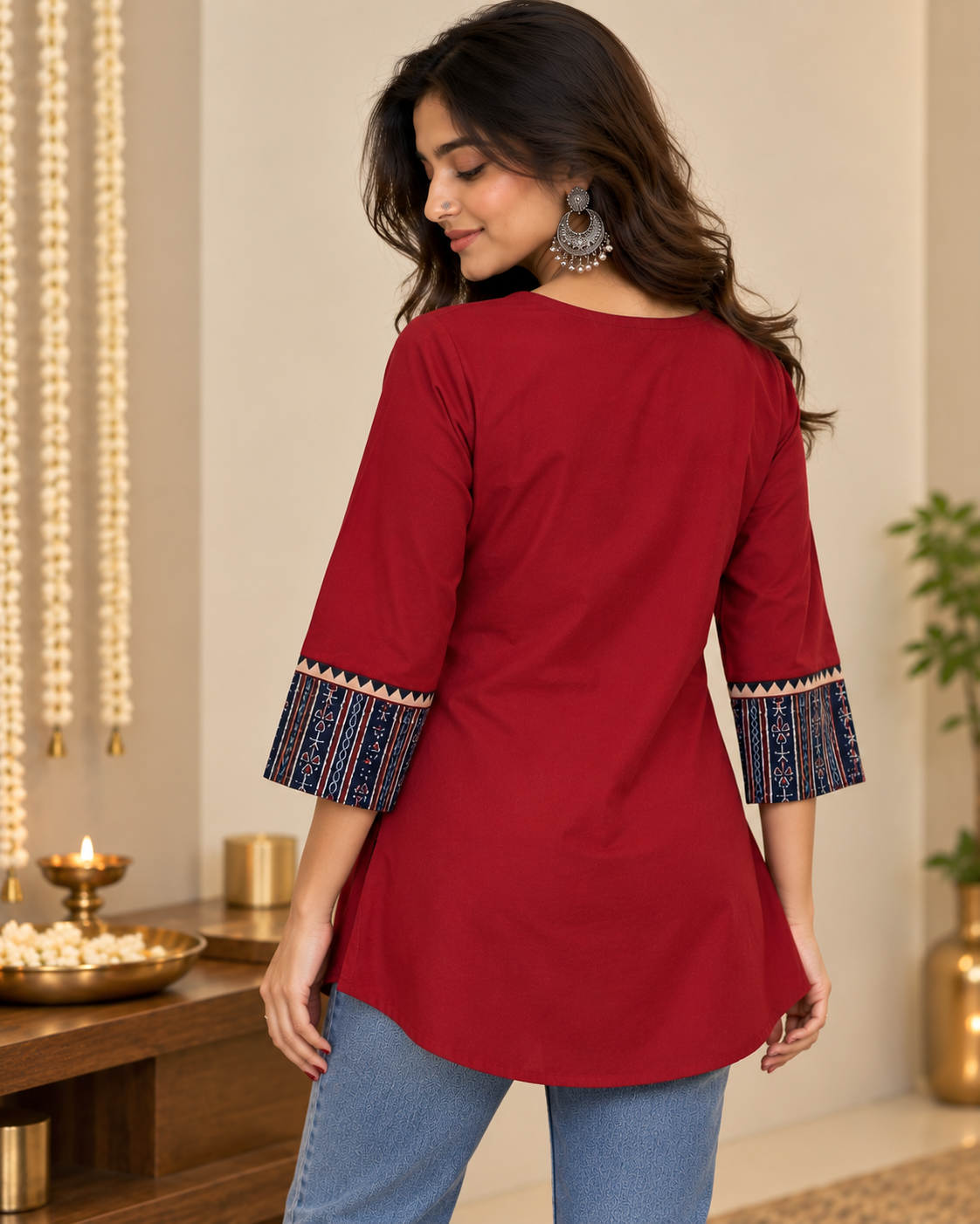 MAROON AJARAK & MIRROR SHORT KURTI -2