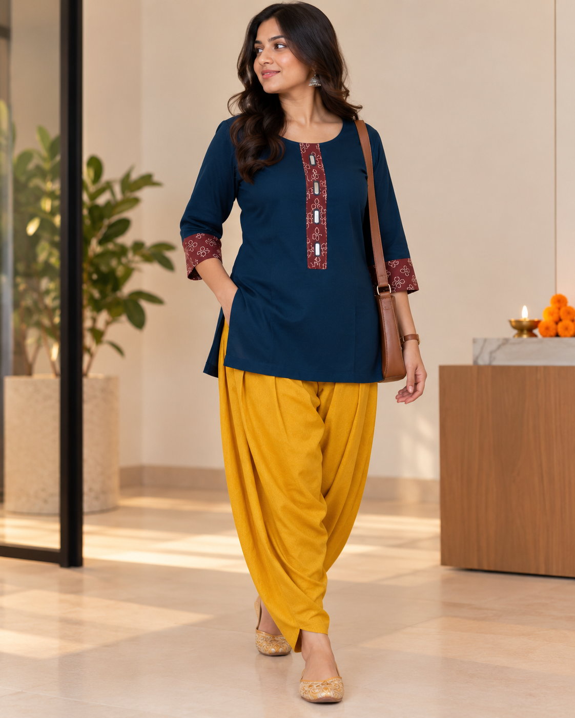 BLUE AJARAK & MIRROR SHORT KURTI