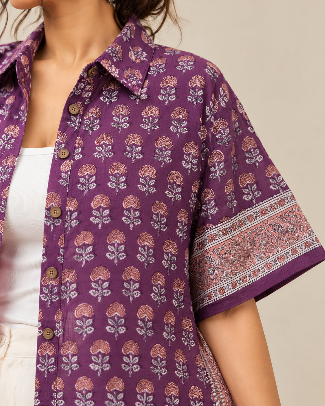 WINE BLOCK PRINT KAFTAN SHIRT