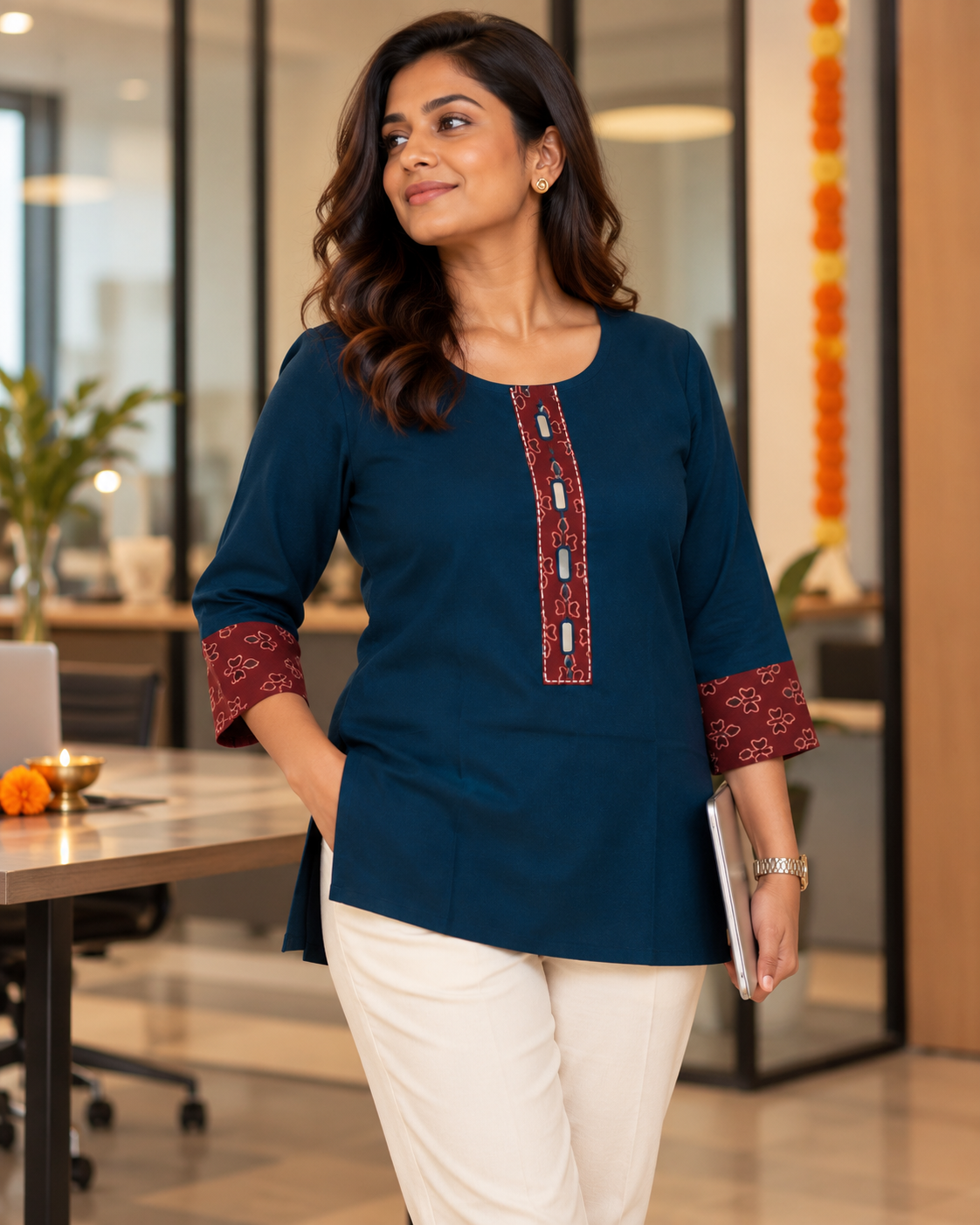 BLUE AJARAK & MIRROR SHORT KURTI