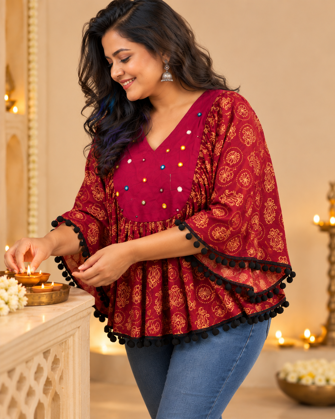 MAROON AJARAK & MIRROR PONCHO