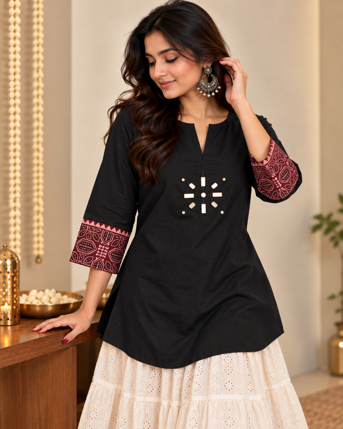 Black AJARAK & MIRROR SHORT KURTI -2